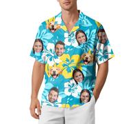 Custom Face Hawaiian Shirt for Men - Funny Personalized Tropical Beach Shirt, Summer Casual Short Sleeve, Unique Gift for Him (UK, Alpha, M, Regular, Regular, Tropical-2)