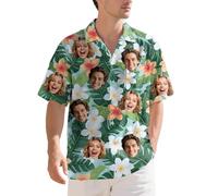 Custom Face Hawaiian Shirt for Men - Funny Personalized Tropical Beach Shirt, Summer Casual Short Sleeve, Unique Gift for Him (UK, Alpha, L, Regular, Regular, Floral-6)