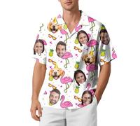 Custom Face Hawaiian Shirt for Men - Funny Personalized Tropical Beach Shirt, Summer Casual Short Sleeve, Unique Gift for Him (UK, Alpha, M, Regular, Regular, Flamingo-2)