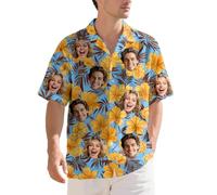 Custom Face Hawaiian Shirt for Men - Funny Personalized Tropical Beach Shirt, Summer Casual Short Sleeve, Unique Gift for Him (UK, Alpha, XL, Regular, Regular, Floral-9)