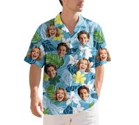 Custom Face Hawaiian Shirt for Men - Funny Personalized Tropical Beach Shirt, Summer Casual Short Sleeve, Unique Gift for Him (UK, Alpha, L, Regular, Regular, Floral-1)