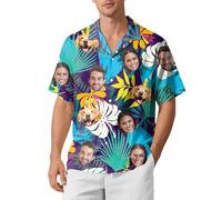 Custom Face Hawaiian Shirt for Men - Funny Personalized Tropical Beach Shirt, Summer Casual Short Sleeve, Unique Gift for Him (UK, Alpha, L, Regular, Regular, Tropical-1)