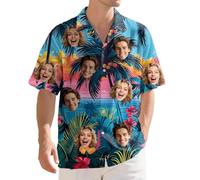 Custom Face Hawaiian Shirt for Men - Funny Personalized Tropical Beach Shirt, Summer Casual Short Sleeve, Unique Gift for Him (UK, Alpha, 4XL, Regular, Regular, Sunset)