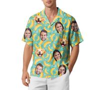 Custom Face Hawaiian Shirt for Men - Funny Personalized Tropical Beach Shirt, Summer Casual Short Sleeve, Unique Gift for Him (UK, Alpha, 3XL, Regular, Regular, Banana-1)