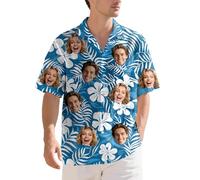 Custom Face Hawaiian Shirt for Men - Funny Personalized Tropical Beach Shirt, Summer Casual Short Sleeve, Unique Gift for Him (UK, Alpha, L, Regular, Regular, Floral-2)