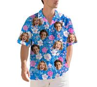 Custom Face Hawaiian Shirt for Men - Funny Personalized Tropical Beach Shirt, Summer Casual Short Sleeve, Unique Gift for Him (UK, Alpha, 3XL, Regular, Regular, Floral-8)