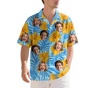 Custom Face Hawaiian Shirt for Men - Funny Personalized Tropical Beach Shirt, Summer Casual Short Sleeve, Unique Gift for Him (UK, Alpha, XXL, Regular, Regular, Floral-3)