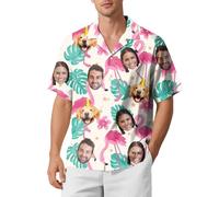 Custom Face Hawaiian Shirt for Men - Funny Personalized Tropical Beach Shirt, Summer Casual Short Sleeve, Unique Gift for Him (UK, Alpha, L, Regular, Regular, Flamingo-3)