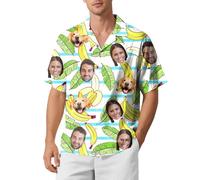 Custom Face Hawaiian Shirt for Men - Funny Personalized Tropical Beach Shirt, Summer Casual Short Sleeve, Unique Gift for Him (UK, Alpha, 4XL, Regular, Regular, Banana-2)