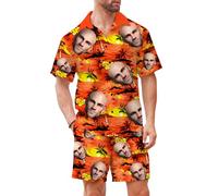 Custom Face Men's Hawaiian Shirt and Short Set Personalized 2 Pieces Funny Vacation Outfits Sets with Face (UK, Alpha, S, Regular, Regular, #9)
