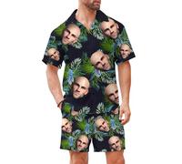 Custom Face Men's Hawaiian Shirt and Short Set Personalized 2 Pieces Funny Vacation Outfits Sets with Face (UK, Alpha, XL, Regular, Regular, #8)