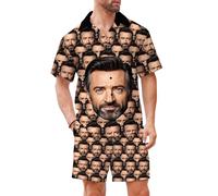 Custom Face Men's Hawaiian Shirt and Short Set Personalized 2 Pieces Funny Vacation Outfits Sets with Face (UK, Alpha, XL, Regular, Regular, #12)