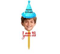 Custom Face Photo Cupcake Hat for Birthdays, Weddings, Graduations - Upload Your Image to Create a Unique Cake Topper - Personalized Party Hat with Birthday Wishes and Celebration Tags