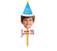 Custom Face Photo Cupcake Hat for Birthdays, Weddings, Graduations - Upload Your Image to Create a Unique Cake Topper - Personalized Party Hat with Birthday Wishes and Celebration Tags