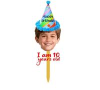 Custom Face Photo Cupcake Hat for Birthdays, Weddings, Graduations - Upload Your Image to Create a Unique Cake Topper - Personalized Party Hat with Birthday Wishes and Celebration Tags
