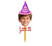 Custom Face Photo Cupcake Hat for Birthdays, Weddings, Graduations - Upload Your Image to Create a Unique Cake Topper - Personalized Party Hat with Birthday Wishes and Celebration Tags