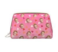 Custom Face Photo Makeup Bag Add Your Name Text Personalised Leather Cosmetic Bag Waterproof Portable Customised Travel Pouch Organizer witn Logo Name Birthday Gifts for Women, Mum, 21x13.5cm
