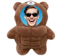Custom Face Photo Plush Toy - Personalized Muscle Bear with Your Picture, Funny & Unique Gift for Valentine's Day, Birthday, Anniversary (30cm/11.8") (Brown)