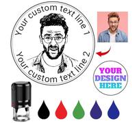 Custom Face Photo Stamp, Personalized Self Inking Pet Portrait Stamper, Customized Business Logo Name Text Rubber Round Stamp for Office School Library, Gift for Teacher Friends, 5 Color & 4 Size
