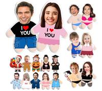 Custom Face Pillow with Body Personalised Photo Plush Doll Double-Sided 3D Funny Throw Pillow for Couch & Bed Cute Customised Gift for Valentine’s Day, Anniversary, Boyfriend Girlfriend Him Her