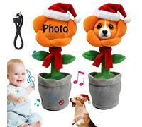 Custom face plush, dancing flower, New Christmas Personalized singing and talking sunflower toy, Voice Recording, Interactive Birthday Festival, Gift Box, singing cactus, click on plush (C Saffron)