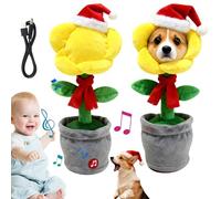 Custom face plush, dancing flower, New Christmas Personalized singing and talking sunflower toy, Voice Recording, Interactive Birthday Festival, Gift Box, singing cactus, click on plush (B Yellow)