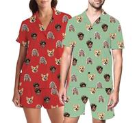 Custom Face Pyjamas Set - Personalised Photo Short Sleeve Sleepwear for Couples - Funny Custom PJs for Him and Her - Unique Gift for Birthday or Anniversary (Solid Color)