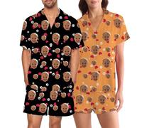 Custom Face Pyjamas Set - Personalised Photo Short Sleeve Sleepwear for Couples - Funny Custom PJs for Him and Her - Unique Gift for Birthday or Anniversary (Heart Paw)