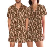 Custom Face Pyjamas Set - Personalised Photo Short Sleeve Sleepwear for Couples - Funny Custom PJs for Him and Her - Unique Gift for Birthday or Anniversary (Overlay Pattern)