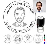 Custom Face Stamp Personalized Self Inking Stamp Customized Business Logo Image Text Teather Stamper Funny Gift 4 Color and Font Choices