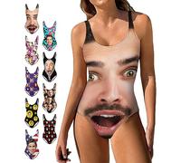 Custom Face Swimsuits for Women One Piece Personalized Funny Bathing Suits with Husbands Faces for Summer Holiday, Big Face, Large