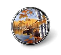 Custom Fall Birch Leaves Elk Lapel Pin Aluminum Alloy Button Badge Personalized Exquisite Brooch Classic Pin 1 Inch for Backpacks Hat Suit Jacket Clothing Decoration