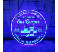 Custom Family Camping Car Acrylic Wall Art LED Light - Personalized Happy Camper Van Name Sign Home Decor - Ideal for Home Decor & Gift