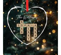 Custom Family Crossword Christmas Ornament Personalized Family Cross Word Glass Ornaments, Christmas Keepsake (Heart)