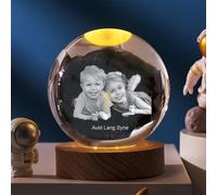 Custom Family Memorial 2D Crystal Ball, Personalized Crystal Ball Night Lights, with HD Photo Engraving and Lighted Base Tabletop Frames, Anniversary/Birthday Gift for Grandparents(8cm/3.15in)