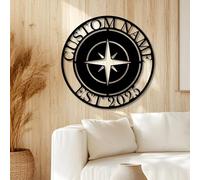 Custom Family name Nautical metal sign personalized Vintage Rose Compass Metal plaque Metal Monogram Sign Metal wall hanging Christmas Gifts (Style-2)