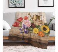 Custom Farm Fresh Colorful Flowers Blanket Lightweight Flannel Fleece Throw for Couch Sofa Bed Luxury Soft Cozy Plush Lap Bedtime Blanket for All Seasons Bedroom Home Decor Gifts 60x80