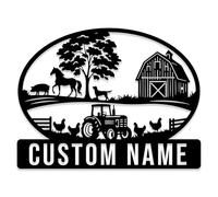 Custom Farm Metal Sign,Personalized Barn Name Wall Art,Tractor Silhouette Ranch Decor, Farmhouse Outdoor Yard Sign,Cabin House Number Address Plaque (Style-A)