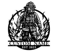 Custom Firefighter Metal Wall Art Sign - Personalized Metal Wall Art, Fireman Name Sign Decor, Firefighter Decor for Home, Station, or Office - Gift for First Responders, Father's Day (Design-D)
