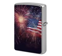 Custom Firework American Flag Lighter Case Personalized Metal Lighter Cover Holder Reusable Shockproof Protective Lighters Without Insert Gift for Men Women Dad Husband