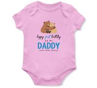 Custom First Birthday as my Daddy Babygrow with Bear Design Baby Boys Girls Personalised Name Vest Gift for New Dads, 0-3 Months, Light Pink