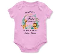 Custom First Birthday as My Mummy Babygrow Baby Boys and Girls Safari Animals Vest for Mums Bday Personalised Gift, 3-6 Months, Light Pink