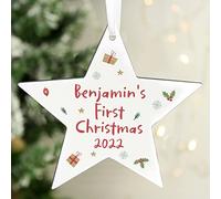 Custom First Christmas Wooden Star Decoration