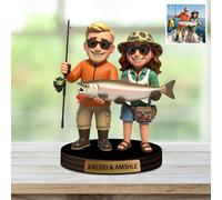 Custom Fishing Photo 3D Cartoon Style Acrylic Plaque Sign Desk Decor, Memories Fishing Themed Picture Photo Frame, Fish Memories Picture Frame Decor Gifts For Dad Papa Fathers's Day