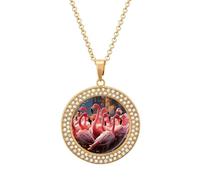 Custom Flamingos Partying Picture Necklace Personalized Circle Chain Pendant Gold/Silver Photo Dog Tag Keepsake Necklaces Hip Hop Memorial Jewelry Gifts for Men Women, One Size, Titanium Steel