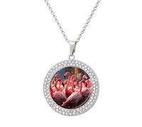 Custom Flamingos Partying Picture Necklace Personalized Circle Chain Pendant Gold/Silver Photo Dog Tag Keepsake Necklaces Hip Hop Memorial Jewelry Gifts for Men Women, One Size, Titanium Steel