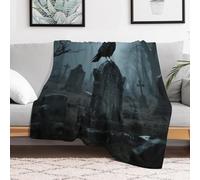 Custom Flannel Fleece Throw Blanket for Adults 30x40 Lightweight Black Crow on Tombstone Bedtime Blanket Soft Warm Blankets for Bed Couch Sofa Camping Picnic Wedding Gift Winter Home Decor