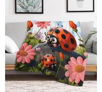 Custom Flannel Fleece Throw Blanket for Adults 30x40 Lightweight Cartoon Ladybug Flower Bedtime Blanket Soft Warm Blankets for Bed Couch Sofa Camping Picnic Wedding Gift Winter Home Decora