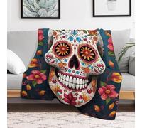 Custom Flannel Fleece Throw Blanket for Adults 30x40 Lightweight Colorful Sugar Skull Bedtime Blanket Soft Warm Blankets for Bed Couch Sofa Camping Picnic Wedding Gift Winter Home Decorati