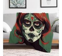 Custom Flannel Fleece Throw Blanket for Adults 30x40 Lightweight Skull Makeup Bedtime Blanket Soft Warm Blankets for Bed Couch Sofa Camping Picnic Wedding Gift Winter Home Decoration